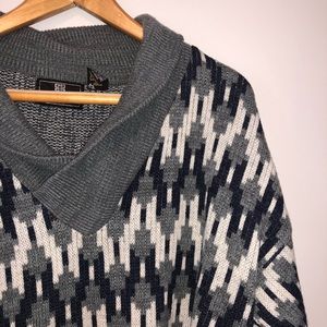 Vintage ’80s GIVENCHY Monsieur Shawl Neck Grey Geometric Pattern Men’s